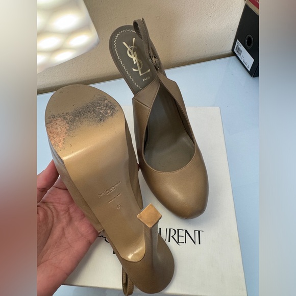 YSL Saint Laurent Slingback Heels Size 41 Platform Nappa Beige - Picture 13 of 15